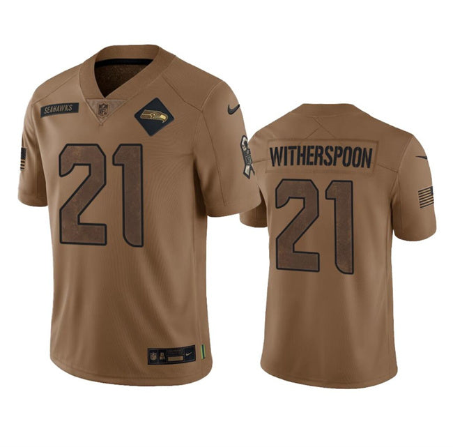 Mens Seattle Seahawks #21 Devon Witherspoon 2023 Brown Salute To Service Limited Stitched Football Jersey