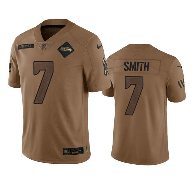 Mens Seattle Seahawks #7 Geno Smith 2023 Brown Salute To Service Limited Stitched Football Jersey
