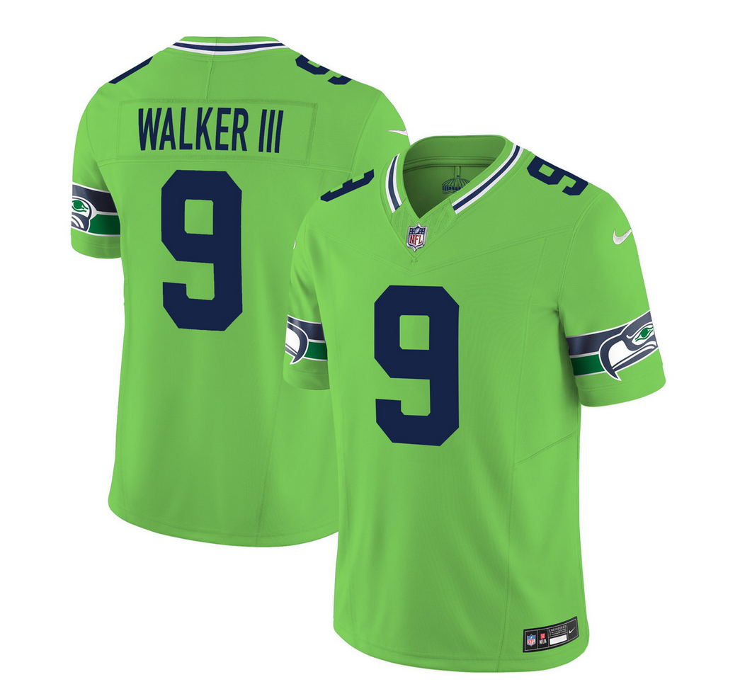 Mens Seattle Seahawks #9 Kenneth Walker III 2023 FUSE Green Limited Stitched Football Jersey