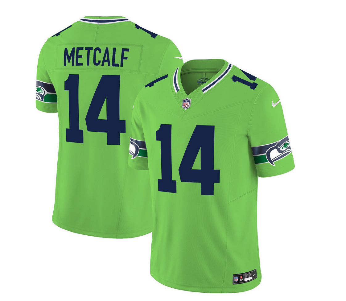 Mens Seattle Seahawks #14 DK Metcalf 2023 FUSE Green Limited Stitched Football Jersey