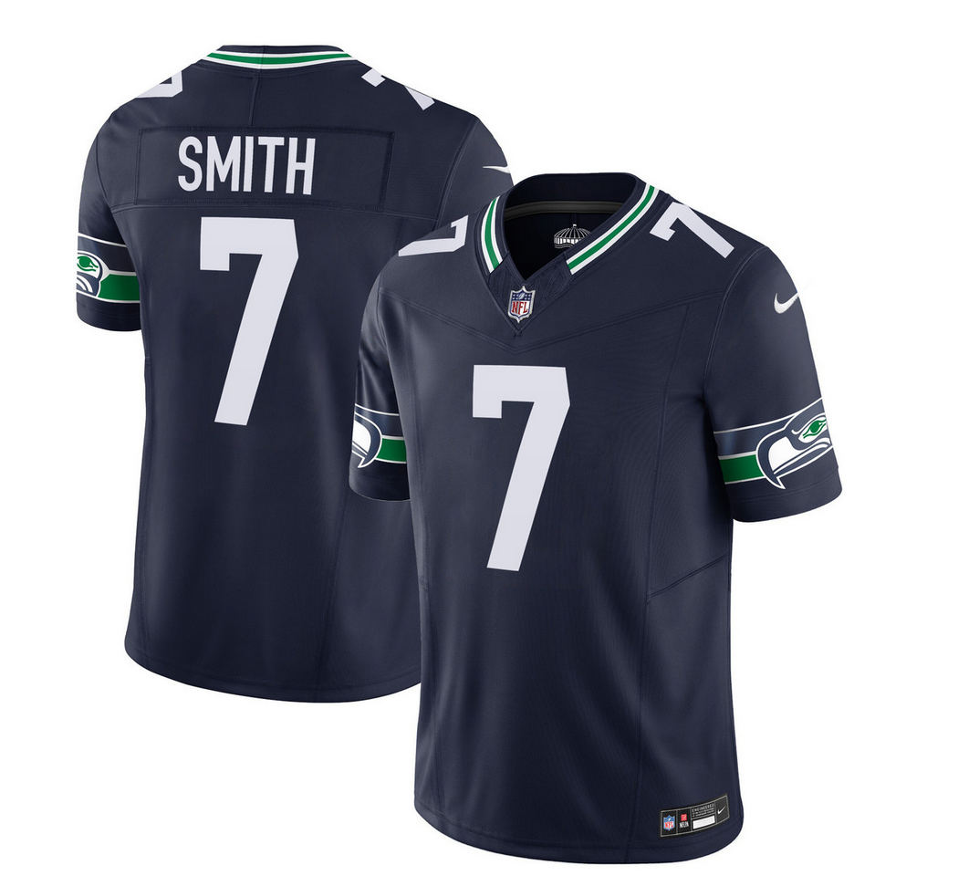 Mens Seattle Seahawks #7 Geno Smith 2023 FUSE Navy Limited Stitched Football Jersey