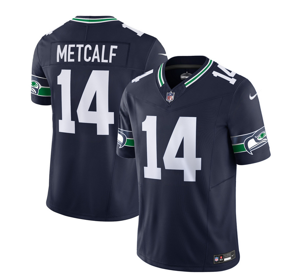 Mens Seattle Seahawks #14 DK Metcalf 2023 FUSE Navy Limited Stitched Football Jersey