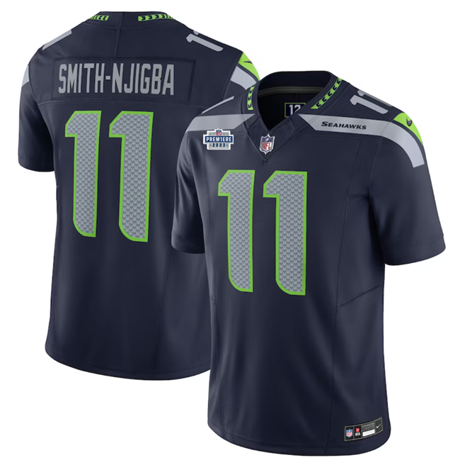 Mens Seattle Seahawks #11 Jaxon Smith-Njigba Navy 2023 FUSE Vapor Limited Stitched Football Jersey