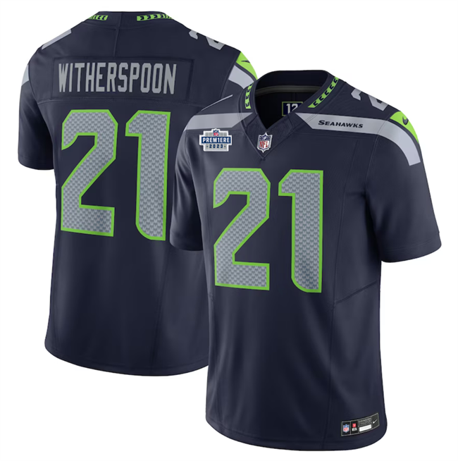 Mens Seattle Seahawks #21 Devon Witherspoon Navy 2023 FUSE Vapor Limited Stitched Football Jersey