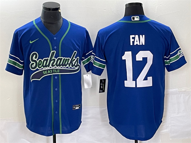 Mens Seattle Seahawks #12 Fan Royal Throwback Cool Base Stitched Baseball Jersey