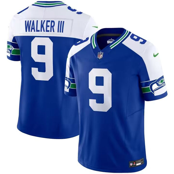 Mens Seattle Seahawks #9 Kenneth Walker III Royal 2023 FUSE Throwback Vapor Limited Stitched Football Jersey