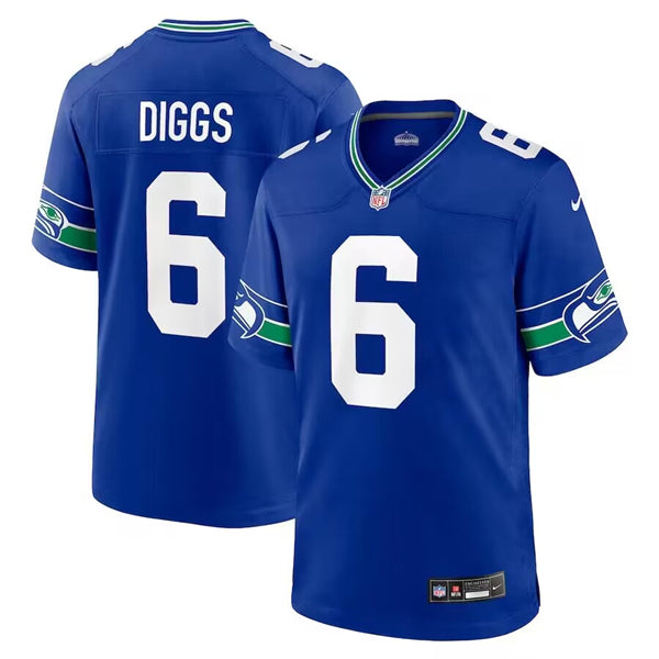 Mens Seattle Seahawks #6 Quandre Diggs Royal Throwback Player Stitched Game Jersey