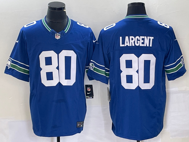 Mens Seattle Seahawks #80 Steve Largent Royal Throwback Vapor FUSE Limited Stitched Football Jersey