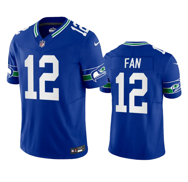 Mens Seattle Seahawks 12th Fan Royal 2023 FUSE Vapor Limited Throwback Stitched Jersey