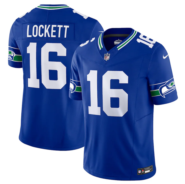 Mens Seattle Seahawks #16 Tyler Lockett Royal 2023 FUSE Vapor Limited Throwback Stitched Jersey