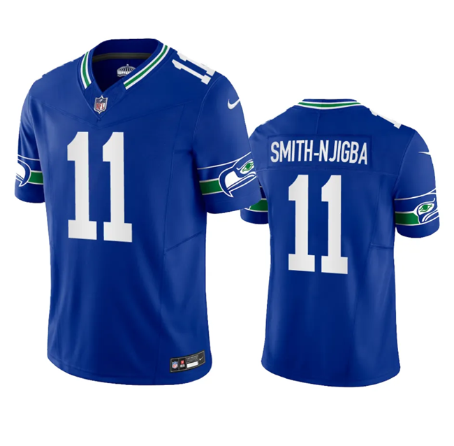 Mens Seattle Seahawks #11 Jaxon Smith-Njigba Royal 2023 FUSE Vapor Limited Throwback Stitched Jersey