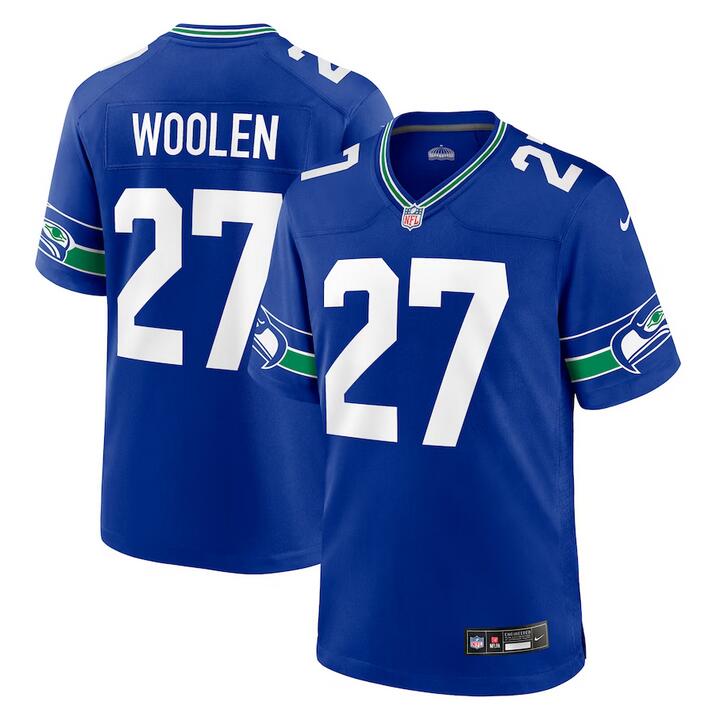 Mens Seattle Seahawks #27 Tariq Woolen Royal Throwback Player Stitched Game Jersey