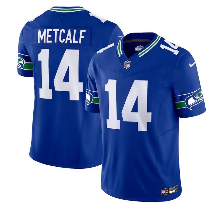 Mens Seattle Seahawks #14 DK Metcalf Royal Throwback Vapor FUSE Limited Stitched Football Jersey