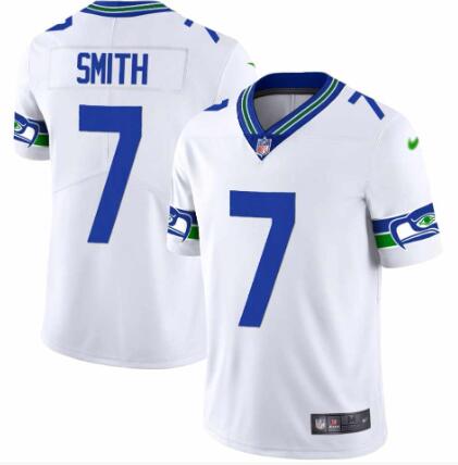 Mens Seattle Seahawks #7 Geno Smith White Throwback Vapor Stitched Football Jersey