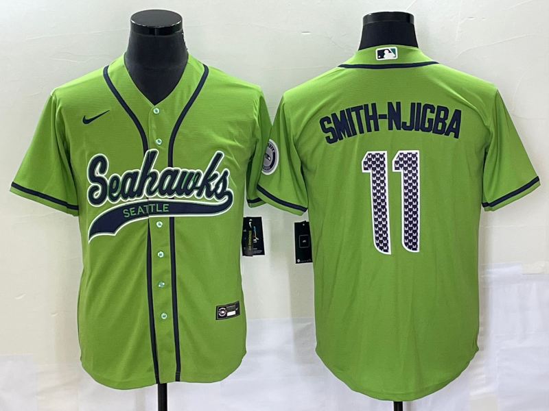 Mens Seattle Seahawks #11 Jaxon Smith-Njigba Green With Patch Cool Base Stitched Baseball Jersey