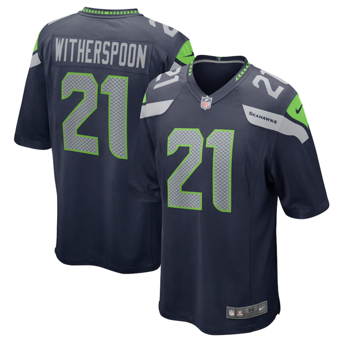 Mens Seattle Seahawks #21 Devon Witherspoon Navy 2023 Draft Stitched Game Jersey
