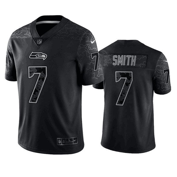 Mens Seattle Seahawks #7 Geno Smith Black Reflective Stitched Jersey