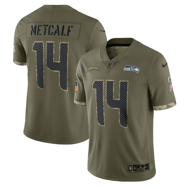 Mens Seattle Seahawks #14 DK Metcalf Olive 2022 Salute To Service Limited Stitched Jersey