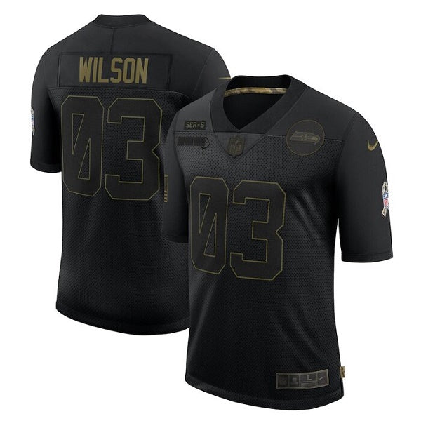 Mens Seattle Seahawks #3 Russell Wilson 2020 Black Salute To Service Limited Stitched Jersey