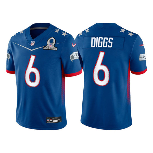 Mens Seattle Seahawks #6 Quandre Diggs 2022 Royal NFC Pro Bowl Stitched Jersey