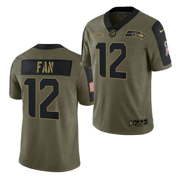 Mens Seattle Seahawks #12 Fan 2021 Olive Salute To Service Limited Stitched Jersey