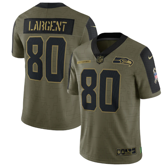 Mens Seattle Seahawks #80 Steve Largent 2021 Olive Salute To Service Limited Stitched Jersey