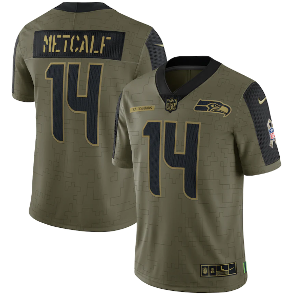 Mens Seattle Seahawks #14 DK Metcalf 2021 Olive Salute To Service Limited Stitched Jersey
