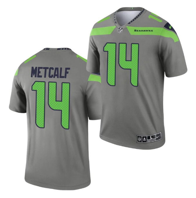Mens Seattle Seahawks #14 DK Metcalf Grey Inverted Legend Stitched Jersey
