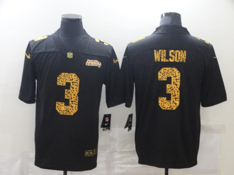 Mens Seattle Seahawks #3 Russell Wilson 2020 Black Leopard Print Fashion Limited Stitched Jersey