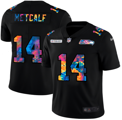 Mens Seattle Seahawks #14 DK Metcalf 2020 Black Crucial Catch Limited Stitched Jersey