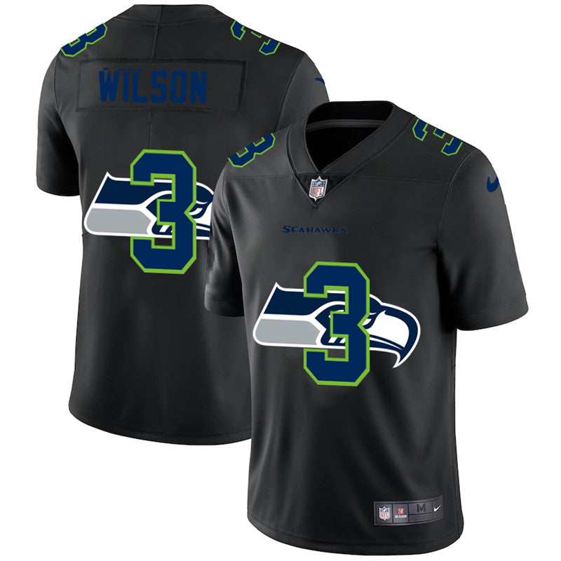 Mens Seattle Seahawks #3 Russell Wilson 2020 Black Shadow Logo Limited Stitched Jersey