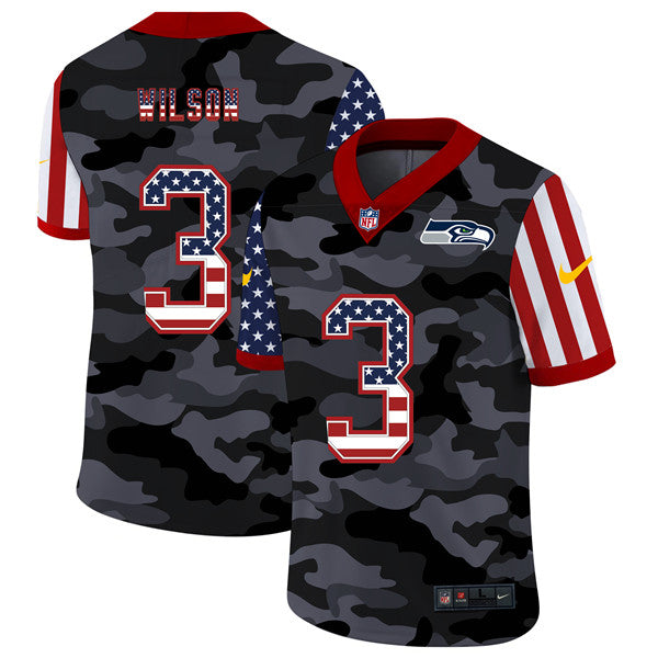 Mens Seattle Seahawks #3 Russell Wilson 2020 Camo USA Flag Limited Stitched Jersey