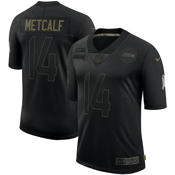 Mens Seattle Seahawks #14 DK Metcalf 2020 Black Salute To Service Limited Stitched Jersey