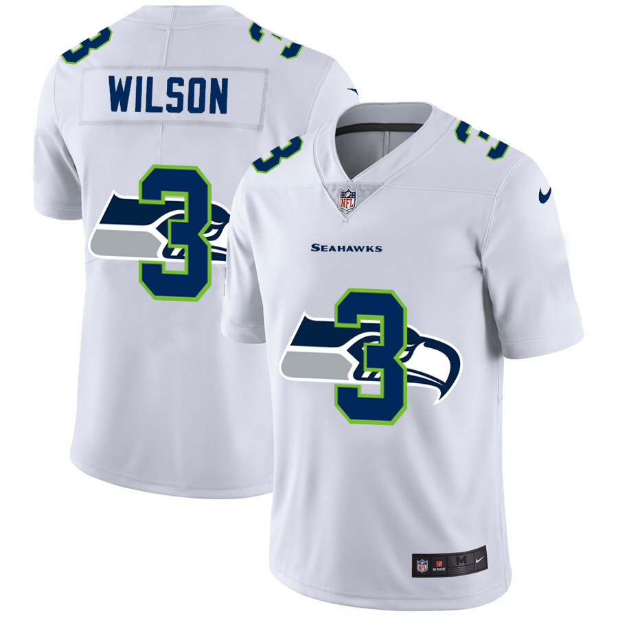 Mens Seattle Seahawks #3 Russell Wilson White Shadow Logo Limited Stitched Jersey