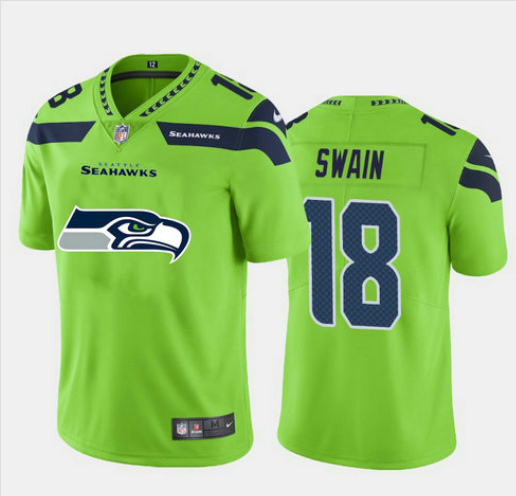 Mens Seattle Seahawks #18 Freddie Swain Green 2020 Team Big Logo Limited Stitched Jersey