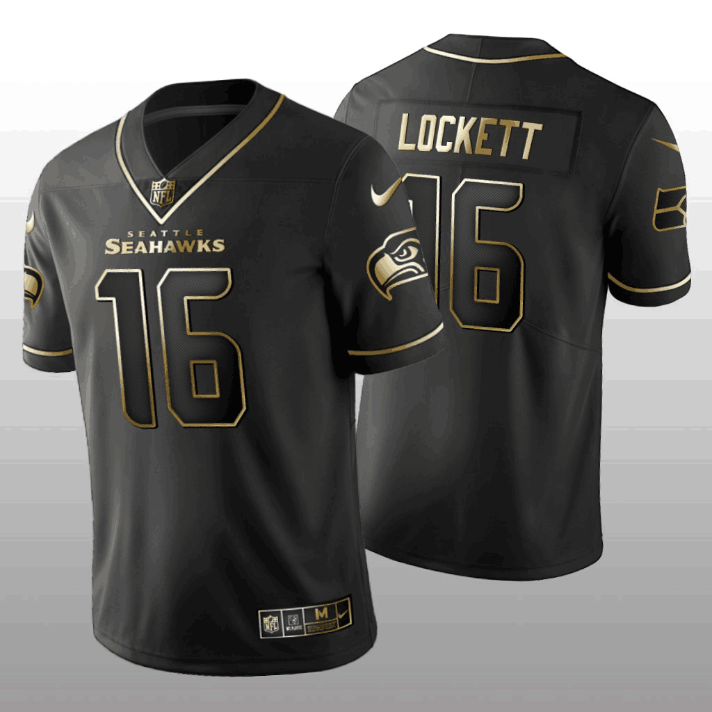 Mens Seattle Seahawks #16 Tyler Lockett Black 2019 Golden Edition Limited Stitched NFL Jersey