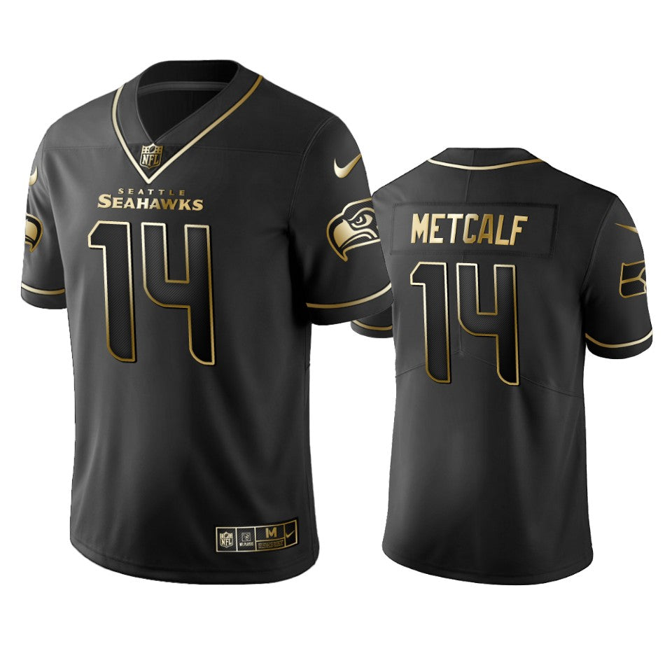 Mens Seattle Seahawks #14 DK Metcalf Black 2019 Golden Edition Limited Stitched NFL Jersey