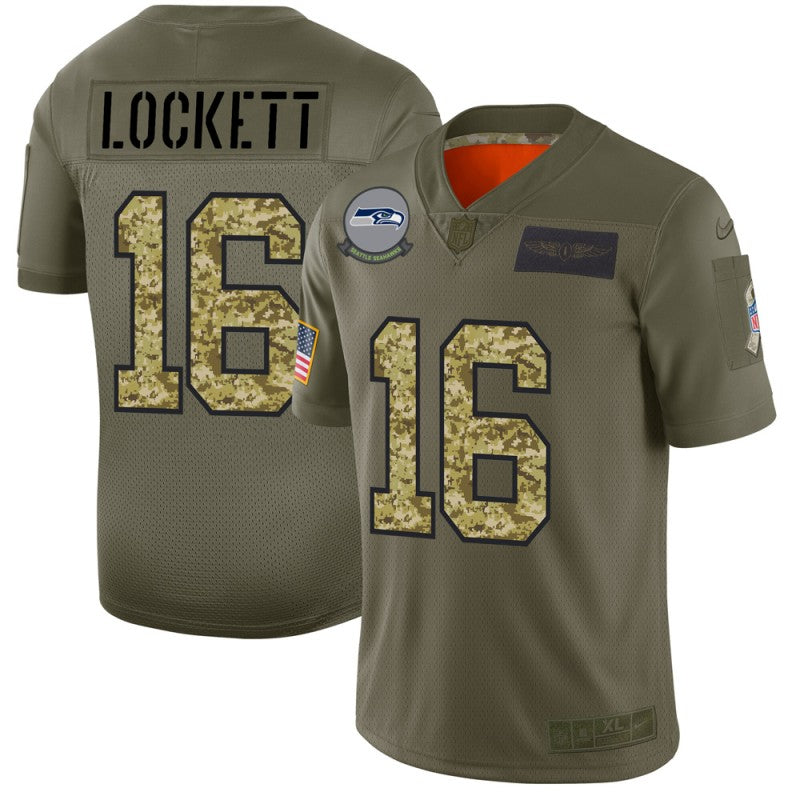 Mens Seattle Seahawks #16 Tyler Lockett 2019 Olive/Camo Salute To Service Limited Stitched NFL Jersey