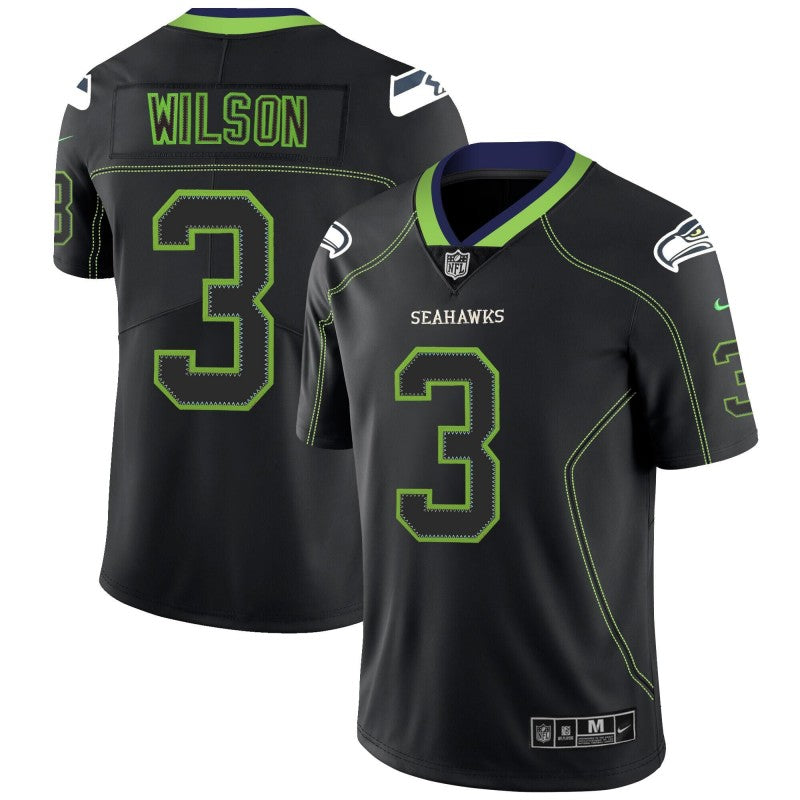 Mens Seattle Seahawks #3 Russell Wilson Black 2018 Lights Out Color Rush NFL Limited Stitched Jersey