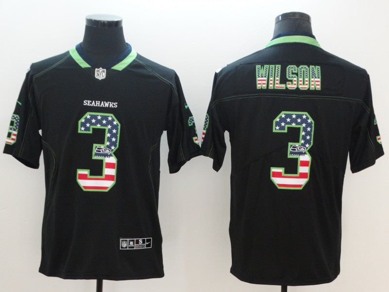 Mens Seattle Seahawks #3 Russell Wilson Black 2018 USA Flag Color Rush Limited Fashion NFL Stitched Jersey