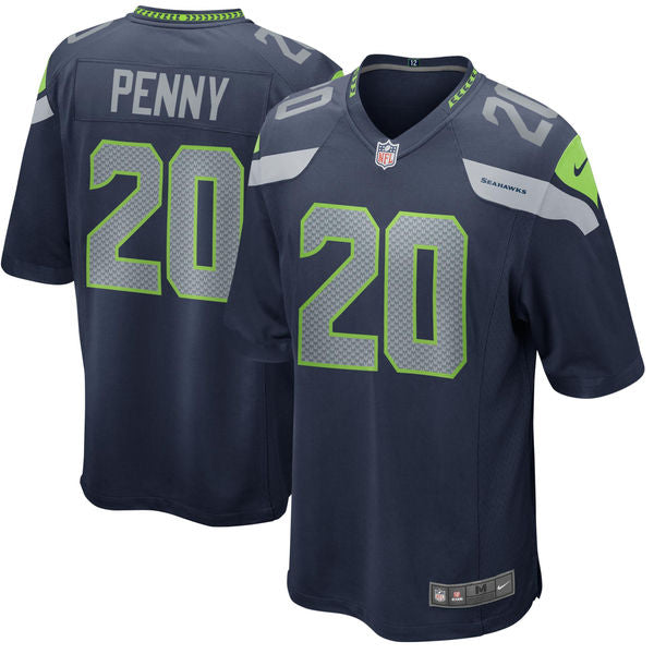 Mens Seattle Seahawks #20 Rashaad Penny Navy 2018 NFL Draft First Round Pick Game Jersey
