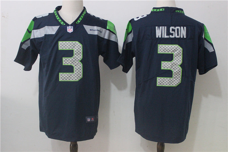 Mens Nike Seattle Seahawks #3 Russell Wilson Steel Blue Team Color Stitched NFL Vapor Untouchable Limited Jersey