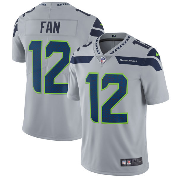 Mens Seattle Seahawks #12 Fan Nike Gray Vapor Untouchable Limited Stitched NFL Jersey