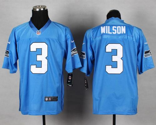 Nike Seahawks #3 Russell Wilson Light Blue Mens Stitched NFL Elite Jersey