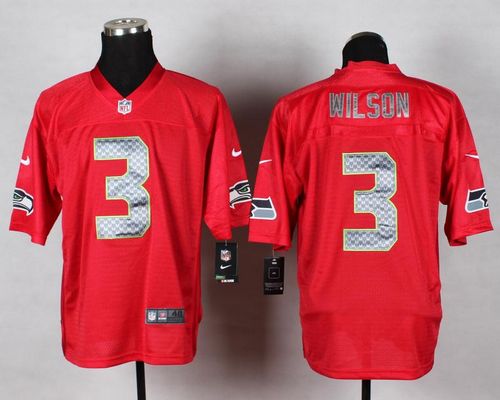 Nike Seahawks #3 Russell Wilson Red Mens Stitched NFL Elite QB Practice Jersey