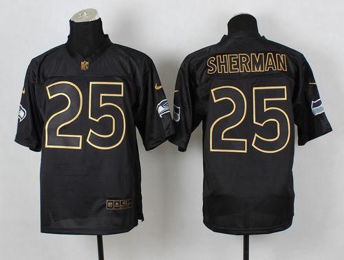 Nike Seahawks #25 Richard Sherman Black Gold No Fashion Mens Stitched NFL Elite Jersey