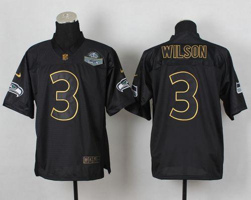 Nike Seahawks #3 Russell Wilson Black Gold No Fashion Mens Stitched NFL Elite Jersey