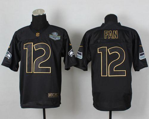 Nike Seahawks #12 Fan Black Gold No Fashion Mens Stitched NFL Elite Jersey