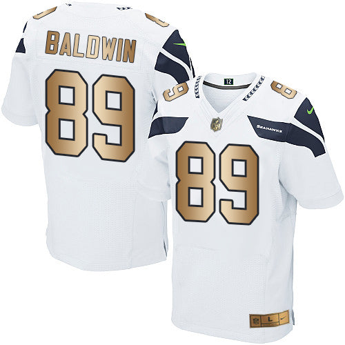 Nike Seahawks #89 Doug Baldwin White Mens Stitched NFL Elite Gold Jersey