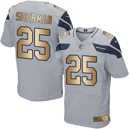 Nike Seahawks #25 Richard Sherman Grey Alternate Mens Stitched NFL Elite Gold Jersey